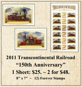 2011 Transcontinental Railroad "150th Anniversary" Stamp Sheet