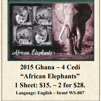 2015 Ghana ~ 4 Cedi “African Elephants” Stamp Sheet
