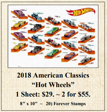 2018 American Classics Hot Wheels Stamp Sheet Palm Island