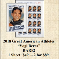 2018 Great American Athletes “Yogi Berra” Stamp Sheet