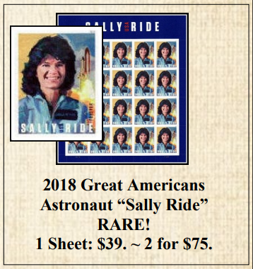 2018 Great Americans Astronaut “Sally Ride” Stamp Sheet