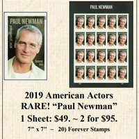 2019 American Actors RARE! “Paul Newman” Stamp Sheet