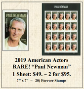 2019 American Actors RARE! “Paul Newman” Stamp Sheet