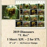 2019 Dinosaurs “T. Rex” Stamp Sheet