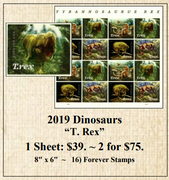 2019 Dinosaurs “T. Rex” Stamp Sheet