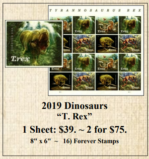 2019 Dinosaurs “T. Rex” Stamp Sheet