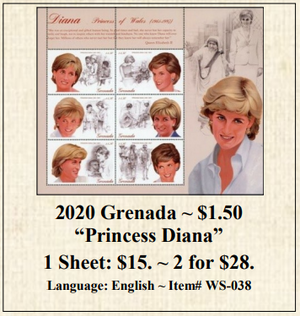 2020 Grenada ~ $1.50 “Princess Diana” Stamp Sheet