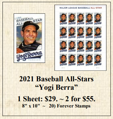 2021 Baseball All-Stars “Yogi Berra” Stamp Sheet