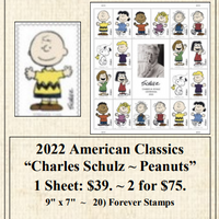 2022 American Classics “Charles Schulz ~ Peanuts” Stamp Sheet