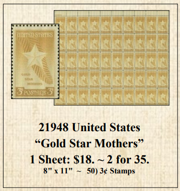 21948 United States “Gold Star Mothers” Stamp Sheet