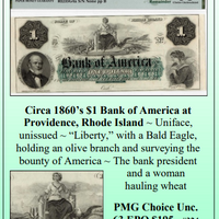Circa 1860's $1 Bank of America at Providence, Rhode Island Obsolete Currency #324