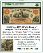 1860 Circa 1859-60's $5 Bank of Lexington, North Carolina Obsolete Currency #332