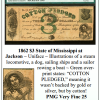 1862 $3 State of Mississippi at Jackson Obsolete Currency #333