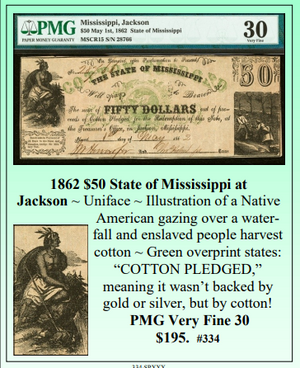 1862 $50 State of Mississippi at Jackson Obsolete Currency #334