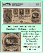 1837 Circa 1830's $2 Bank of Manchester, Michigan Obsolete Currency #344