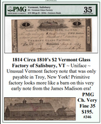 1814 Circa 1810's $2 Vermont Glass Factory of Salisbury, VT Obsolete Currency #346