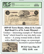 1859 $5 Terre Haute, Alton & St. Louis Rail Road Co. of St. Louis Missouri Obsolete Currency #348