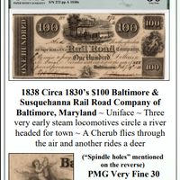 1838 Circa 1830's $100 Baltimore & Susquehanna Rail Road Company of Baltimore, Maryland Obsolete Currency #351