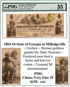 1864 $4 State of Georgia at Milledgeville Obsolete Currency #353