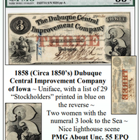 1858 (Circa 1850’s) Dubuque Central Improvement Company  of Iowa Obsolete Currency #355