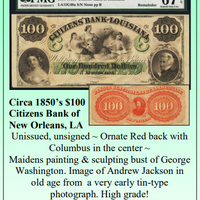 Circa 1850’s $100 Citizens Bank of New Orleans, LA Obsolete Currency #370