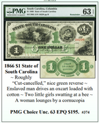 1866 $1 State of South Carolina Obsolete Currency #374