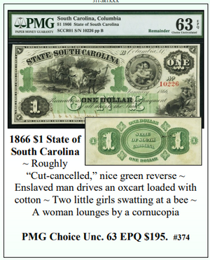 1866 $1 State of South Carolina Obsolete Currency #374