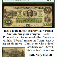 1861 $10 Bank of Howardsville, Virginia Obsolete Currency ~ PMG Very Fine 20 ~ #386