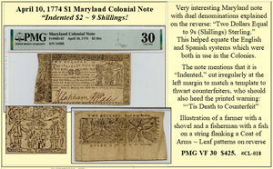 April 10, 1774 $1 Maryland Colonial Note  ~ PMG VF 30  ~ #CL-018