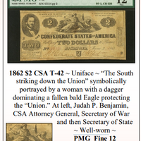 1862 $2 CSA T-42 ~ Confederate Currency ~ PMG Fine 12 ~ #CSA-040