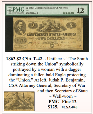 1862 $2 CSA T-42 ~ Confederate Currency ~ PMG Fine 12 ~ #CSA-040