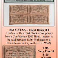 1864 $15 CSA ~ Confederate Currency ~ PMG Very Fine 35  ~ #CSA-044
