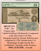 1862 $5 CSA  T-53 ~ Confederate Currency ~ PMG AU53  ~ #CSA-046