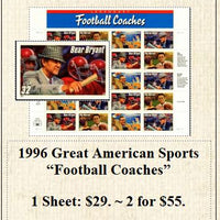 1996 Great American Sports “Football Coaches” Stamp Sheet