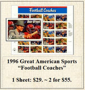 1996 Great American Sports “Football Coaches” Stamp Sheet