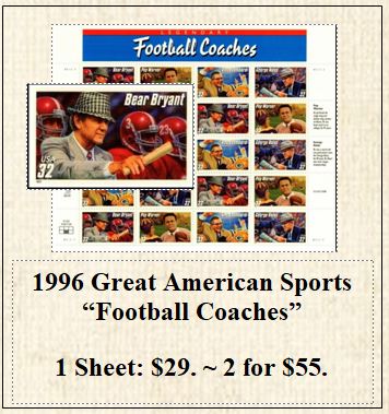1996 Great American Sports “Football Coaches” Stamp Sheet
