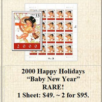 2000 Happy Holidays “Baby New Year” RARE! Stamp Sheet