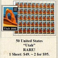 50 United States “Utah” RARE! Stamp Sheet