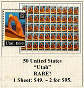 50 United States “Utah” RARE! Stamp Sheet