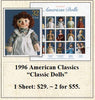 1996 American Classics “Classic Dolls” Stamp Sheet