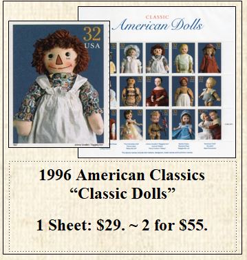 1996 American Classics “Classic Dolls” Stamp Sheet