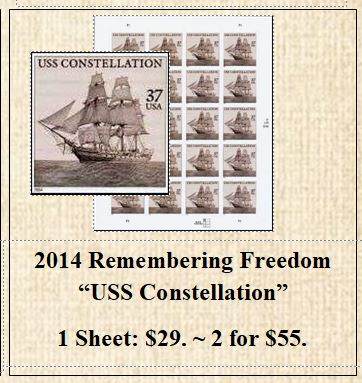2014 Remembering Freedom  “USS Constellation” Stamp Sheet
