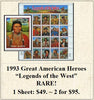 1993 Great American Heroes “Legends of the West” RARE! Stamp Sheet