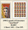 1998 Legends of Literature “Ayn Rand” RARE! Stamp Sheet