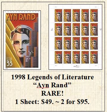1998 Legends of Literature “Ayn Rand” RARE! Stamp Sheet