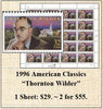 1996 American Classics  “Thornton Wilder” Stamp Sheet