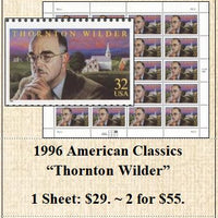 1996 American Classics  “Thornton Wilder” Stamp Sheet