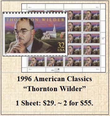 1996 American Classics  “Thornton Wilder” Stamp Sheet