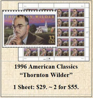 1996 American Classics  “Thornton Wilder” Stamp Sheet