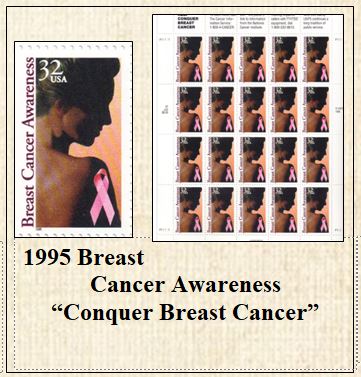 1995 Breast Cancer Awareness “Conquer Breast Cancer” Stamp Sheet